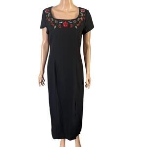 Vintage Virgo Petite Black Beaded Sequined Floral Maxi Dress Size 10